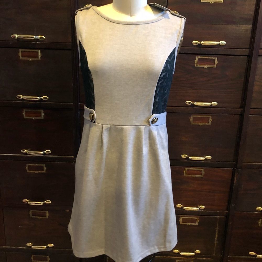 MAX C London Grey Black Lace Knit Dress -8